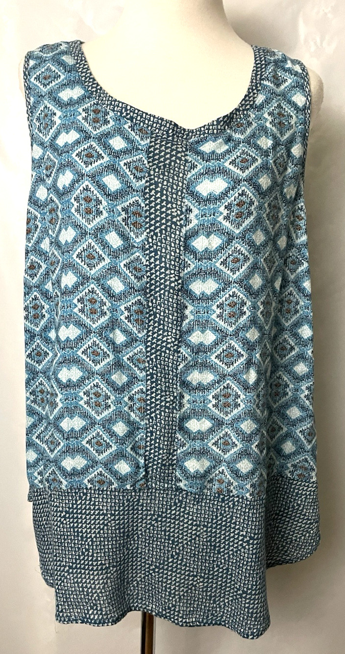 lucky brand Live In Love Women’s Bojo Blue Top Sleeves Size XL Made In India